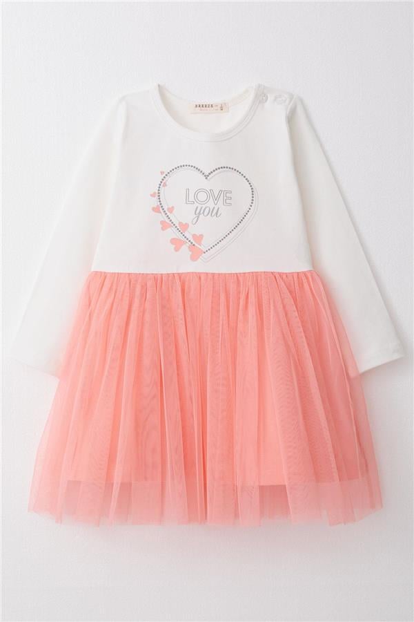 Baby Girl Long-Sleeved Dress with Heart Print and Text, Off-White (1.5-2 Years)