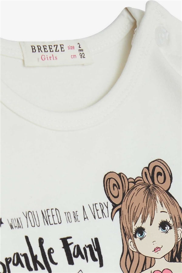 Girls' Long-Sleeved T-Shirt, Printed, Off-White (1-2 Years)