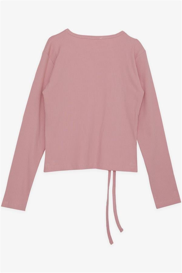 Girls' Long-Sleeved T-Shirt with Gathered Design, Rose Pink (Ages 8-14)