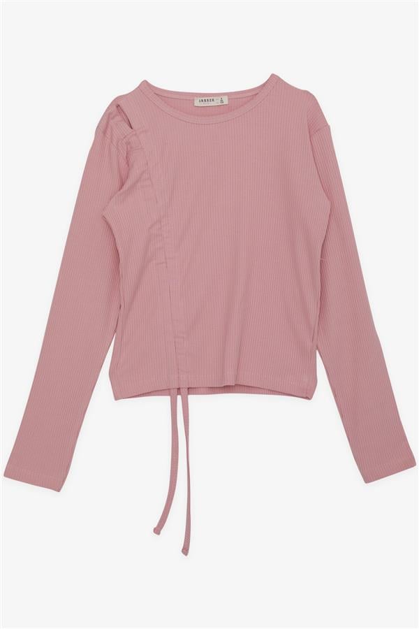 Girls' Long-Sleeved T-Shirt with Gathered Design, Rose Pink (Ages 8-14)