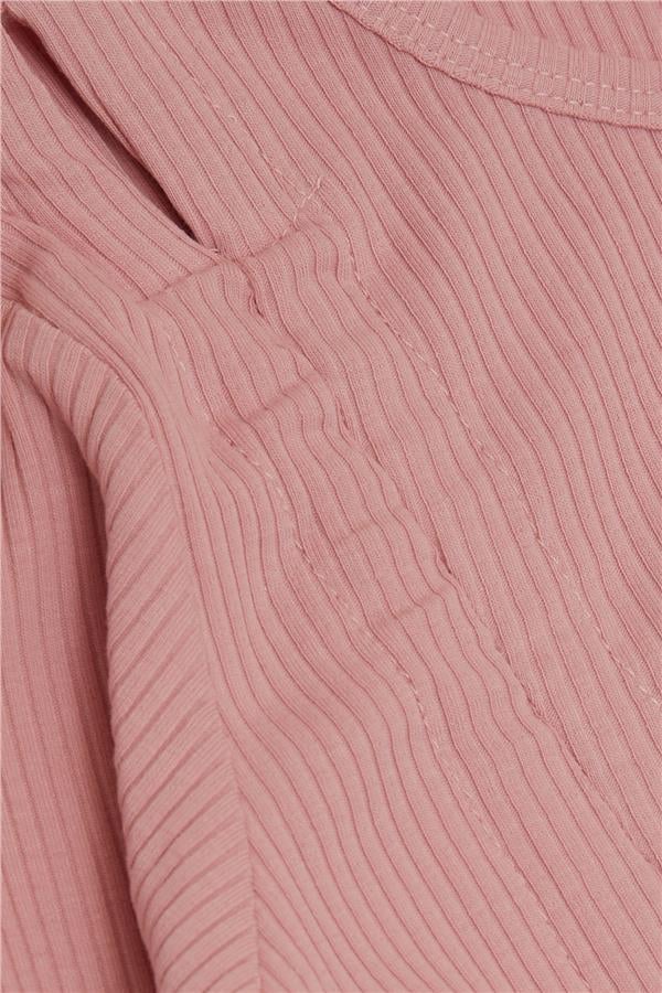 Girls' Long-Sleeved T-Shirt with Gathered Design, Rose Pink (Ages 8-14)