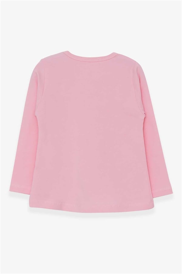 Girls' Long-Sleeved T-Shirt with Pockets, Bunny Print, Powder Pink (1.5-5 Years)