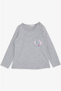 Girls' Long-Sleeve T-Shirt with Pockets, Cute Elephant Print, Grey Melange (1.5-5 Years)