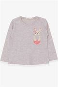 Girls' Long-Sleeved T-Shirt with Pockets, Bunny Print, Beige Melange (1.5-5 Years)