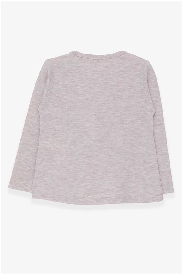 Girls' Long-Sleeved T-Shirt with Pockets, Bunny Print, Beige Melange (1.5-5 Years)