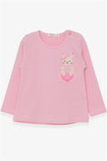 Girls' Long-Sleeved T-Shirt with Pockets, Bunny Print, Powder Pink (1.5-5 Years)