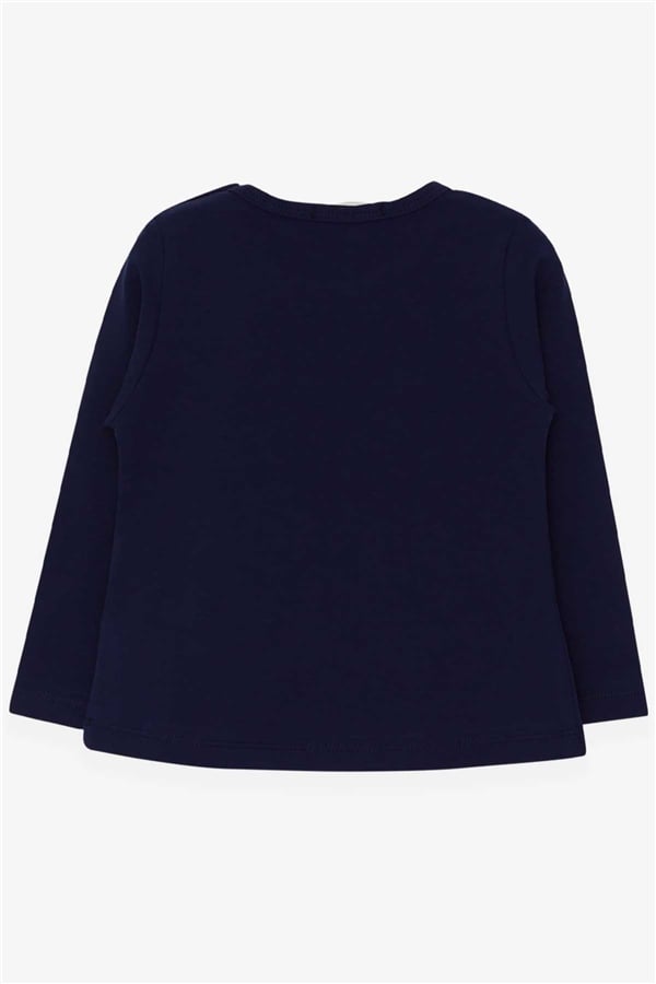 Girls' Long-Sleeved T-Shirt with Pockets, Bunny Print, Navy Blue (1.5 Years)