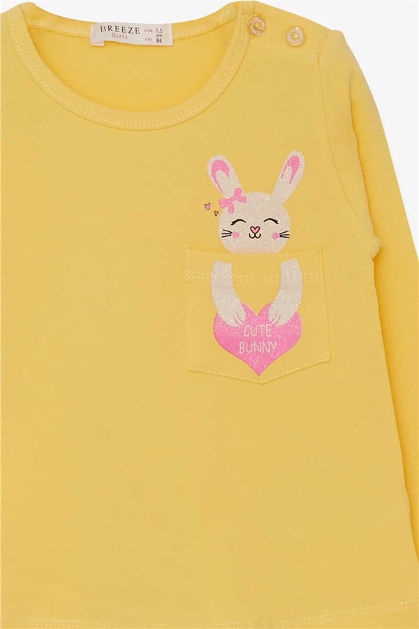 Baby Girl Long-Sleeve T-Shirt with Pockets, Bunny Print, Yellow (1.5 Years)