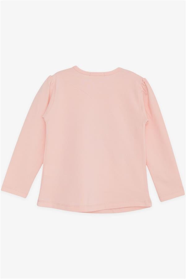 Baby Girl Long-Sleeve T-Shirt with Floral Girl Print, Salmon (1-2 Years)