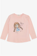 Baby Girl Long-Sleeve T-Shirt with Floral Girl Print, Salmon (1-2 Years)