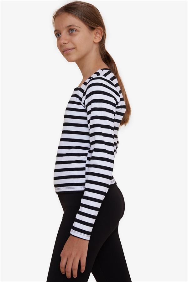 Girls' Long-Sleeve T-Shirt, Striped Square Neck, Mixed Colors (Ages 9-14)