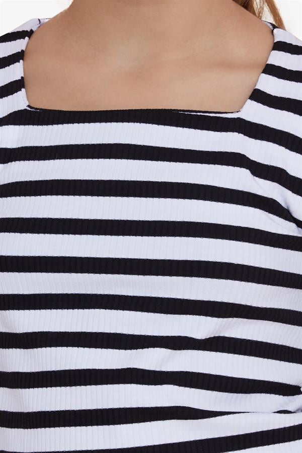 Girls' Long-Sleeve T-Shirt, Striped Square Neck, Mixed Colors (Ages 9-14)