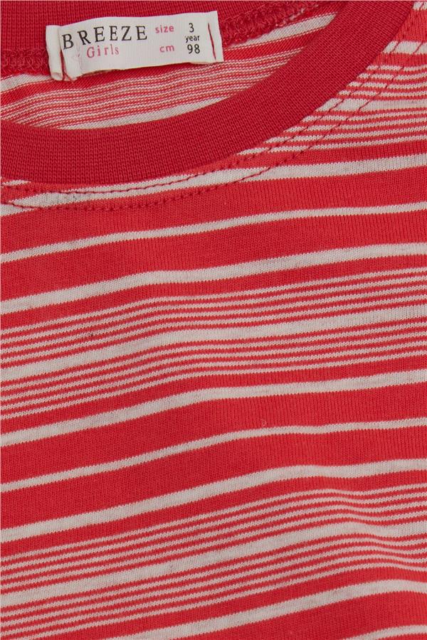 Girls' Long-Sleeved T-Shirt, Striped Pomegranate (3 Years)