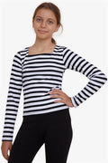 Girls' Long-Sleeve T-Shirt, Striped Square Neck, Mixed Colors (Ages 9-14)