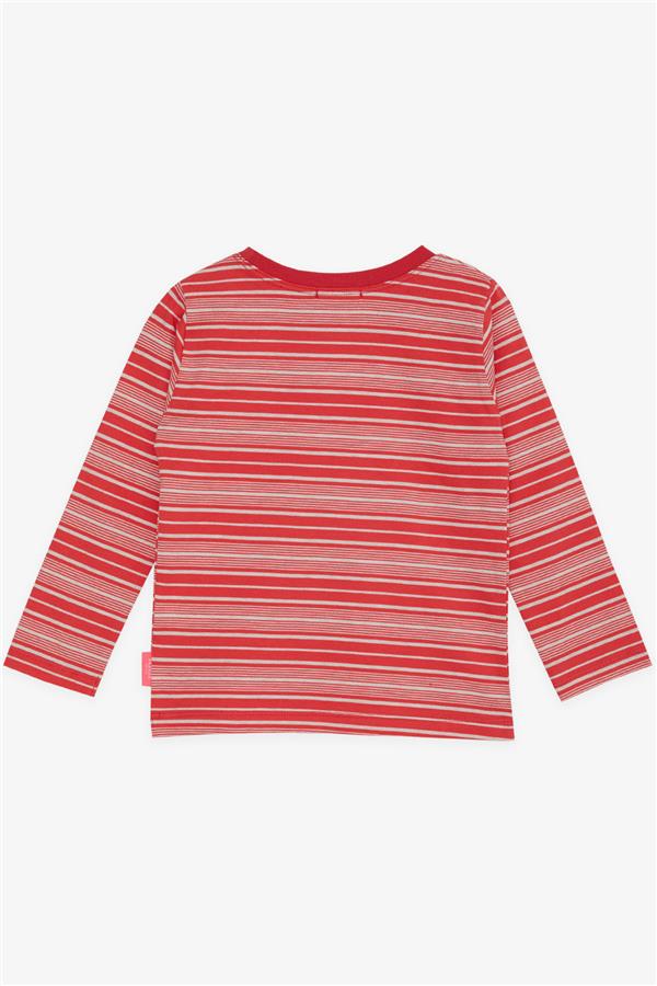 Girls' Long-Sleeved T-Shirt, Striped Pomegranate (3 Years)