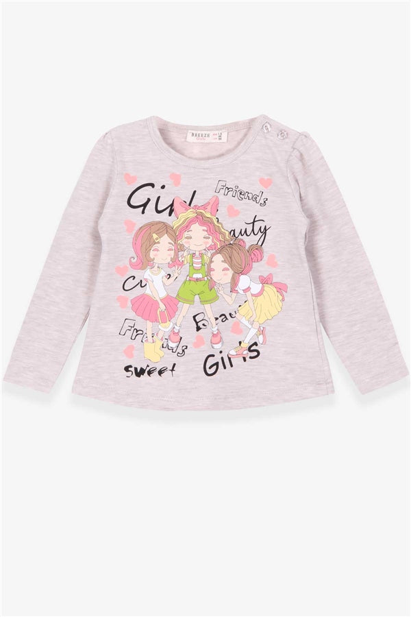 Baby Girl Long-Sleeve T-Shirt, Friendship Theme, Beige Melange (1.5-2 Years)