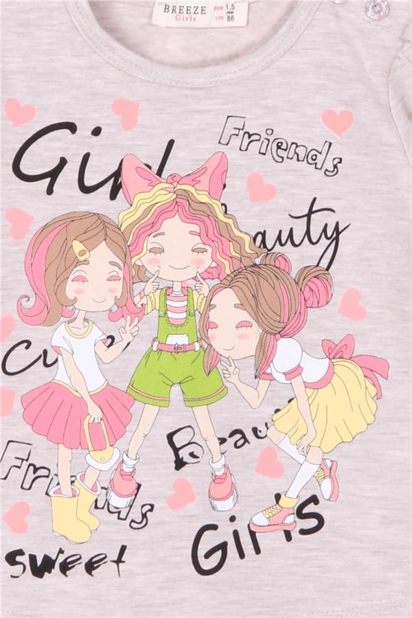 Baby Girl Long-Sleeve T-Shirt, Friendship Theme, Beige Melange (1.5-2 Years)