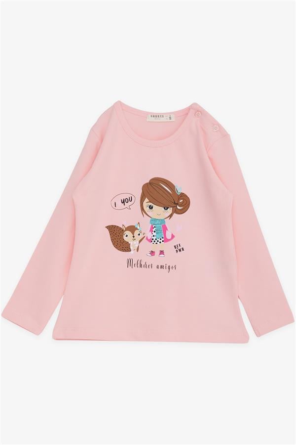 Baby Girl Long-Sleeve T-Shirt, Friendship Theme, Girl Print, Pink (1-2 Years)