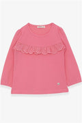 Girls' Long-Sleeved T-Shirt with Ruffles, Pink (Ages 3-4)