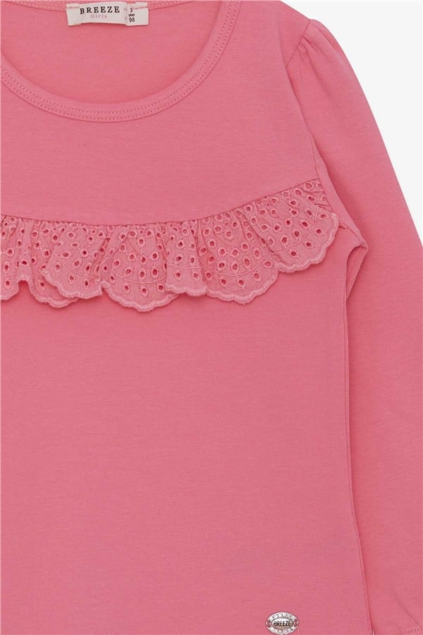 Girls' Long-Sleeved T-Shirt with Ruffles, Pink (Ages 3-4)