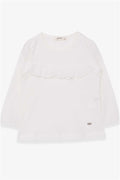 Girls' Long-Sleeved T-Shirt with Ruffles, Off-White (Ages 3-5)