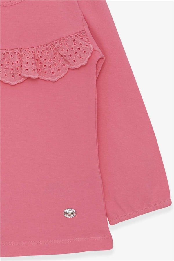 Girls' Long-Sleeved T-Shirt with Ruffles, Pink (Ages 3-4)