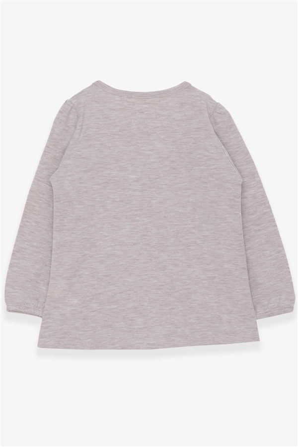 Girls' Long-Sleeved T-Shirt with Ruffles, Beige Melange (Ages 3-8)