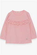Girls' Long-Sleeved T-Shirt with Ruffles, Powder Pink (Ages 3-4)