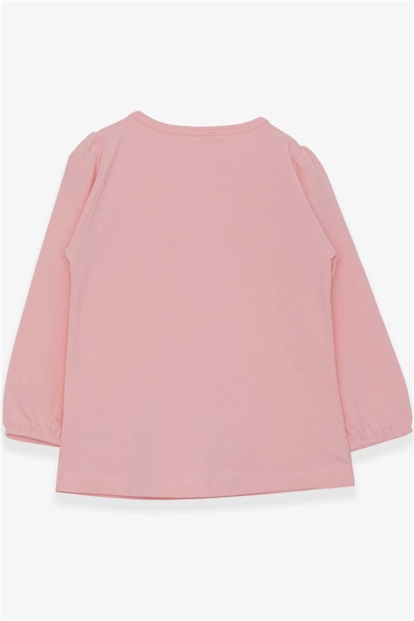 Girls' Long-Sleeved T-Shirt with Ruffles, Powder Pink (Ages 3-4)