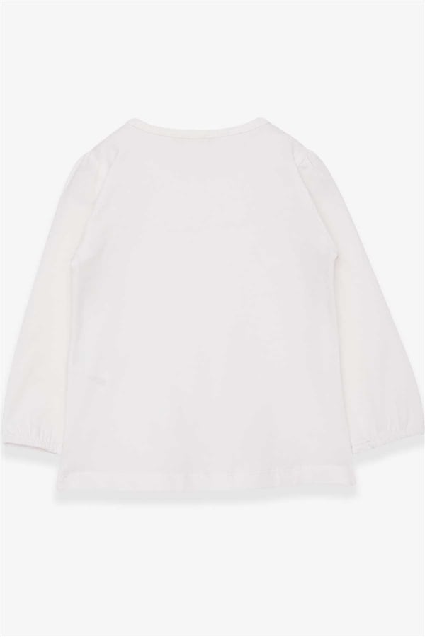 Girls' Long-Sleeved T-Shirt with Ruffles, Off-White (Ages 3-5)