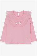 Girls' Long-Sleeved T-Shirt with Bow and Lace Trim, Powder Pink (1.5-5 Years)
