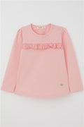 Girls' Long-Sleeved T-Shirt with Lace, Pink (Ages 1-4)