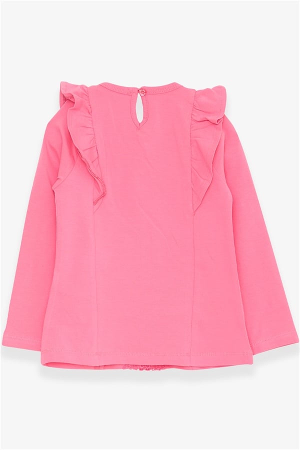 Girls' Long-Sleeved T-Shirt with Lace and Ruffles, Coral Color (3-4 Years)