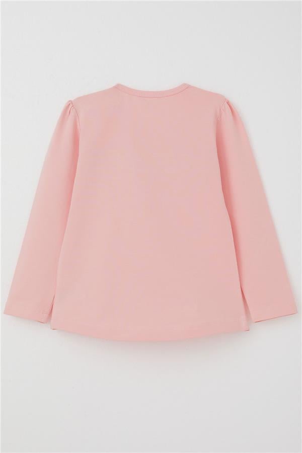 Girls' Long-Sleeved T-Shirt with Lace, Pink (Ages 1-4)
