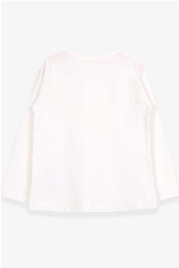 Girls' Long-Sleeved T-Shirt with Lace Trim, Ecru (Ages 2-6)