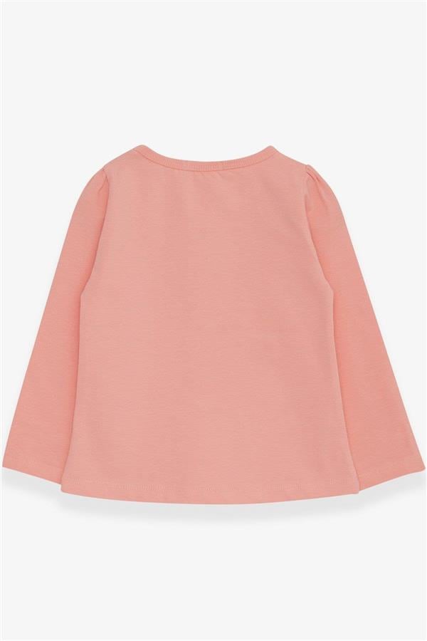 Girls' Long-Sleeved T-Shirt with Lace and Bow, Salmon Color (Ages 3-8)
