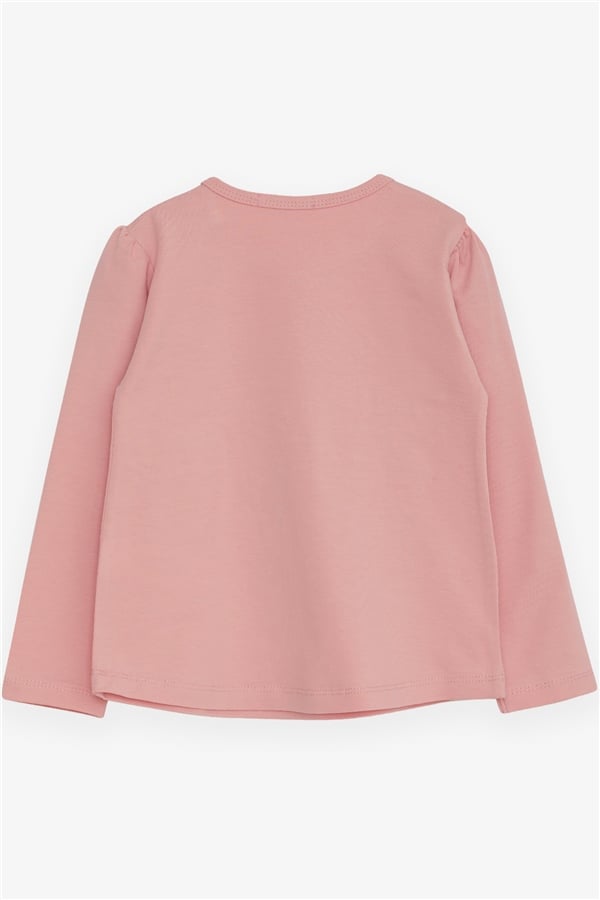 Girls' Long-Sleeve T-Shirt with Cool Girl Print, Salmon Design (1.5-5 Years)
