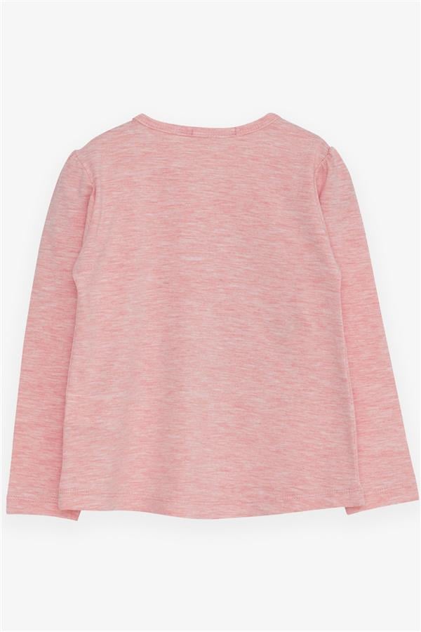 Girls' Long-Sleeve T-Shirt with Cool Girl Print, Salmon Melange (1.5-3 Years)