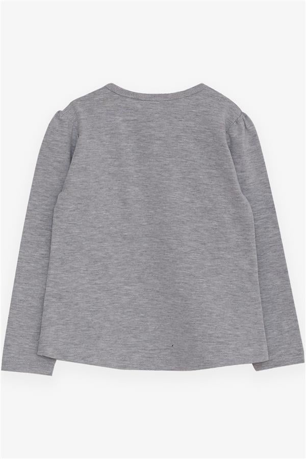 Girls' Long-Sleeve T-Shirt with Cool Girl Print, Grey Melange (1.5-3 Years)