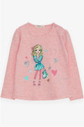 Girls' Long-Sleeve T-Shirt with Cool Girl Print, Salmon Melange (1.5-3 Years)