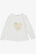 Baby Girl Long-Sleeve T-Shirt with Pom-Pom and Pearl Embellishments, Off-White (1-1.5 Years)