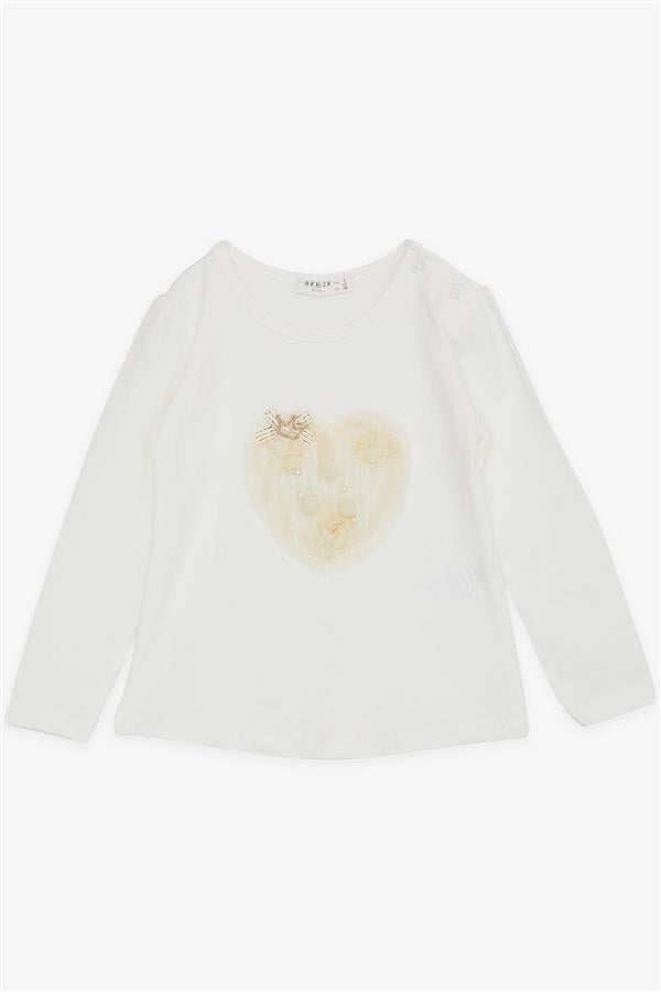 Baby Girl Long-Sleeve T-Shirt with Pom-Pom and Pearl Embellishments, Off-White (1-1.5 Years)