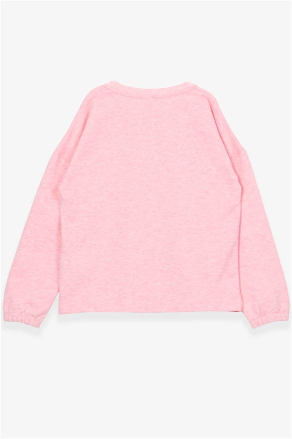Girls' Long-Sleeve T-Shirt with Portrait Girl Print, Salmon Melange (Ages 10-14)
