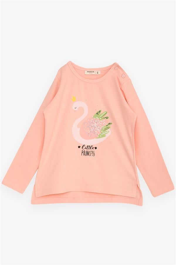 Girls' Long-Sleeve T-Shirt Princess Swan Print Sequined Salmon (Ages 2-6)