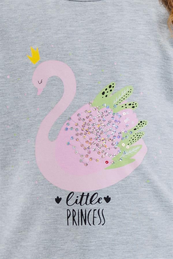 Girls' Long-Sleeve T-Shirt Princess Swan Print Sequined Grey Melange (Ages 2-6)
