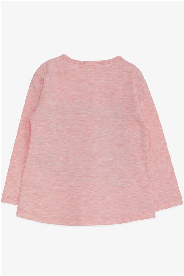 Girls' Long-Sleeve T-Shirt with Sequin Girl Print, Salmon Melange (Ages 3-8)
