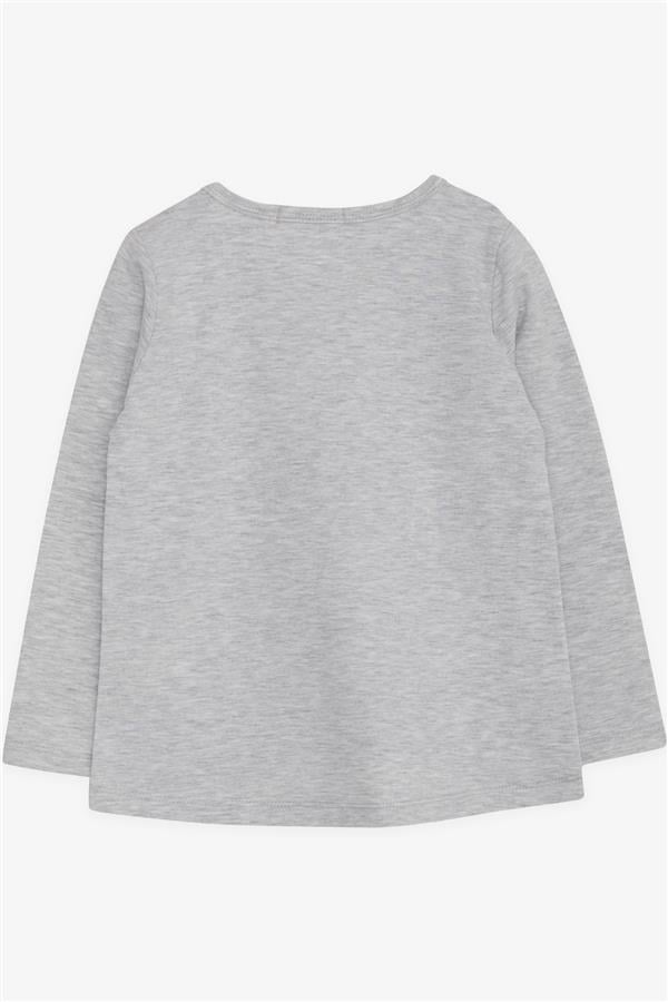 Girls' Long-Sleeve T-Shirt with Sequin Girl Print, Light Grey Melange (2-3 Years)