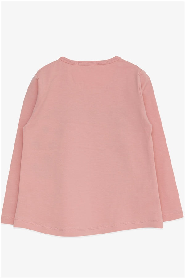 Girls' Long-Sleeve T-Shirt with Sequin Girl Print, Salmon (Ages 3-8)