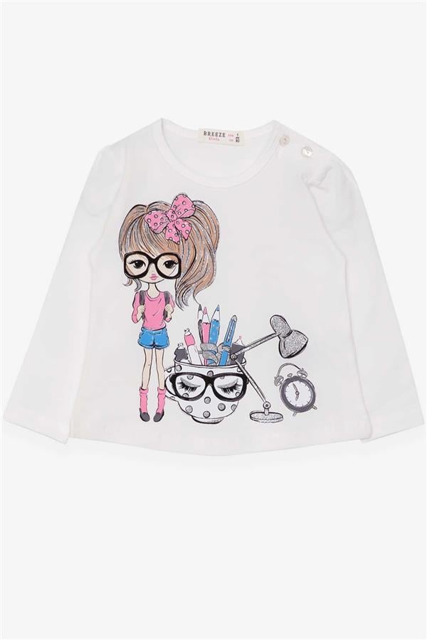 Baby Girl Long-Sleeve T-Shirt with Artist Girl Print, Off-White (1-1.5 Years)