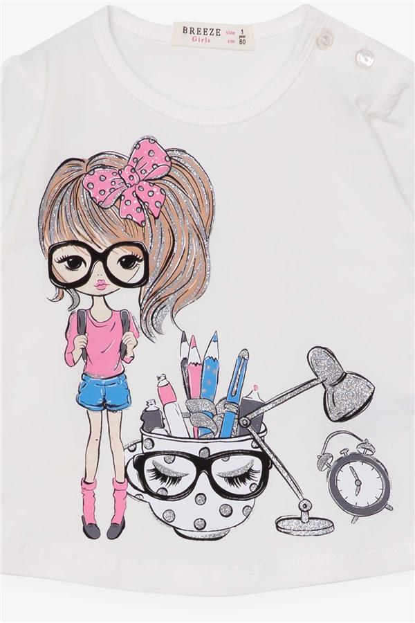 Baby Girl Long-Sleeve T-Shirt with Artist Girl Print, Off-White (1-1.5 Years)
